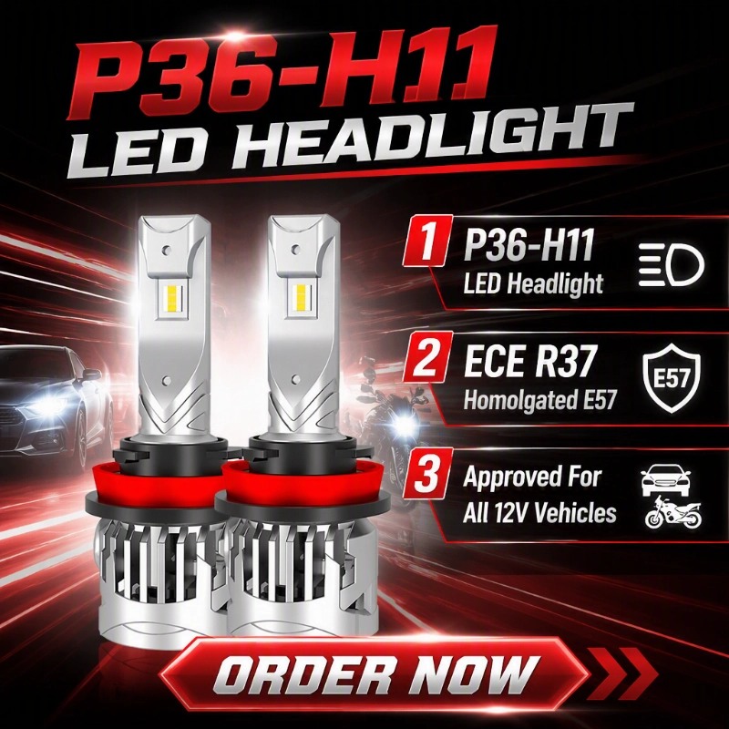„Luxfighter“ pristato ECE R37 sertifikuotą P36 H11 LED priekinių žibintų lemputę